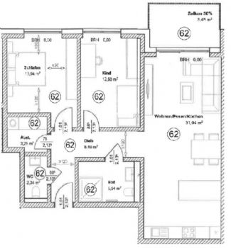  Grundriss,Wohnung 62 
